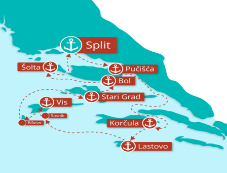 Map for Naturist Cruise from Split
