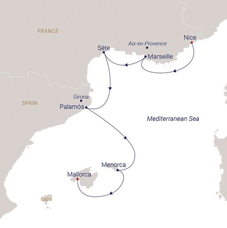 Map for Nice to Palma de Mallorca - 8 Day Sailing Cruise