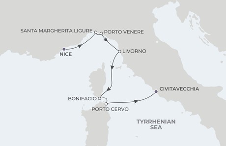 Map for Italian Riviera - 7 Night Cruise Nice to Rome