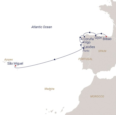 Map for From the North of Spain to the Azores Cruise