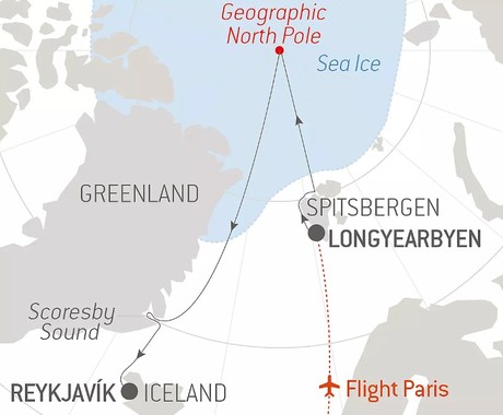Map for The Geographic North Pole & Scoresby Sound