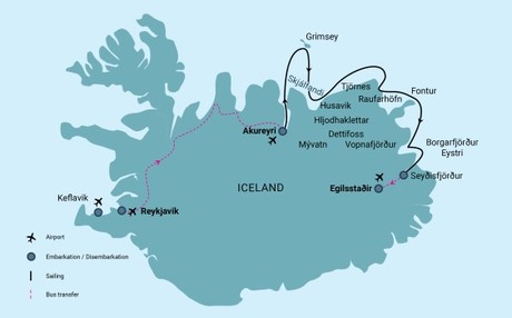 Map for Northeast Iceland Explorer, Aurora Borealis, Hike & Sail - Incl. Bus Back Up