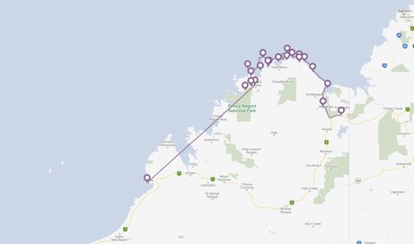 Map for Northern Quest - 8 Day Northern Kimberley Cruise