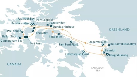 Map for Voyage to the Northwest Passage - Roundtrip Expedition from Kangerlussuaq