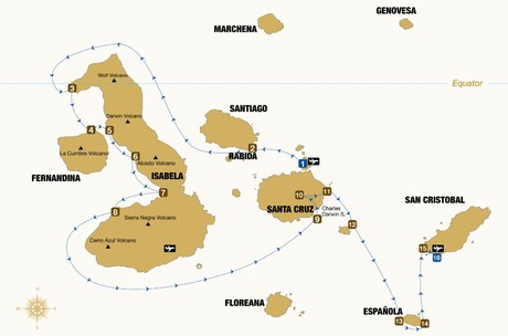 Map for Ocean Spray 8 Day Galapagos Cruise