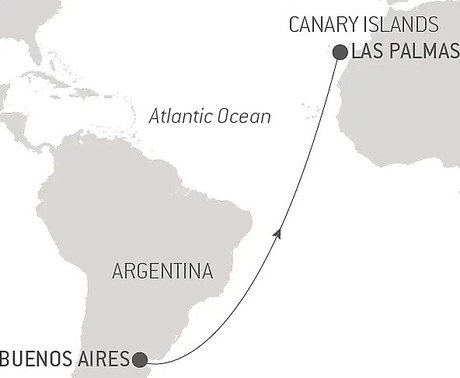 Map for Ocean Voyage: Buenos Aires - Las Palmas in Luxury