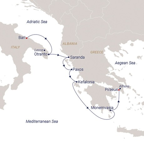 Map for Sail on the Wind of History - Greece & Italy Sailing Cruise