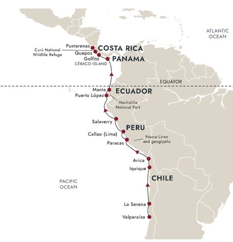 Map for Pacific Latin America — Ancient Wonders and National Parks Small Ship Cruise