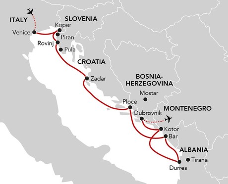 Map for Passage through the Balkans - An Exploration of Slovenia, Croatia, Bosnia-Herzegovina, Montenegro & Albania