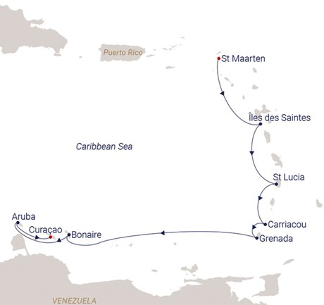 Map for Pastel Coloured Holiday Season - Caribbean Sailing Cruise