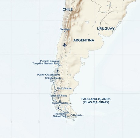 Map for Exploring Patagonia’s National Parks From Puerto Montt to Tierra Del Fuego