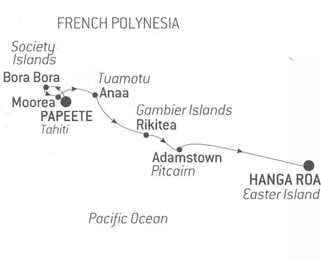 Map for Polynesia and Easter Island - 15 Days from Papeete to Hanga Roa