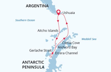 Map for Realm of Penguins & Icebergs - Antarctic Peninsula Small Ship Cruise