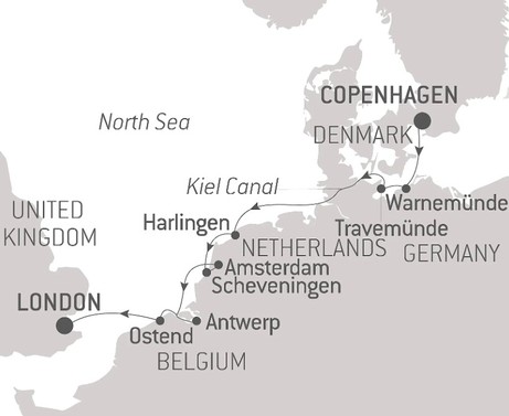 Map for Secrets of the North Sea - Denmark, Germany, Netherlands, Belgium Luxury Cruise