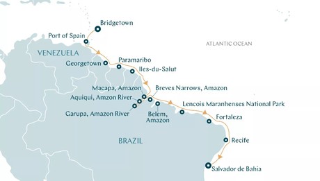 Map for Exploring South America - Cruise From Barbados to Brazil