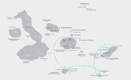 Map for South Galapagos 5 Day Cruise D