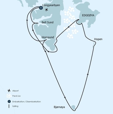 Map for South Spitsbergen Explorer - Bear Island - Hopen