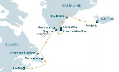 Map for Southern Greenland Discovery - From Halifax to Reykjavik Expedition Cruise