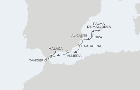 Map for Spanish Treasures - 7 Night Cruise Palma de Mallorca to Malaga