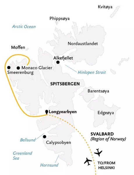 Map for Spitsbergen Highlights - Journey into the Arctic Wilderness