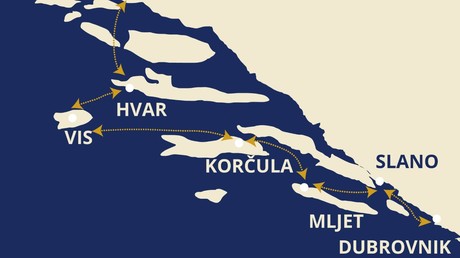 Map for Adriatic Discovery Cruise A: From Split To Dubrovnik