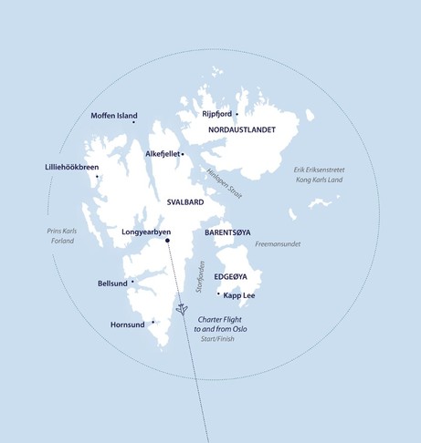 Map for Svalbard in Depth from Oslo