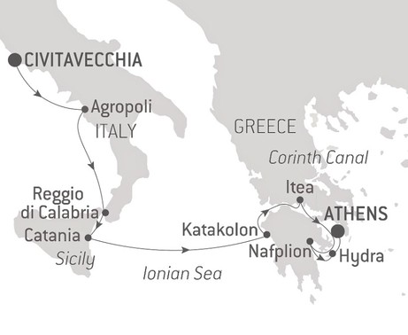 Map for Mind and Taste Buds Awake with the Mucem in the Mediterranean - Italy & Greece Cruise