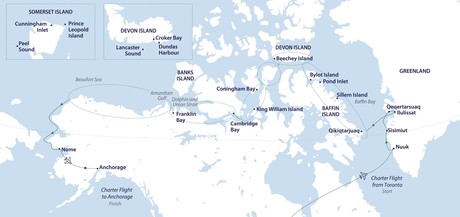 Map for Traversing the Northwest Passage from Toronto to Anchorage