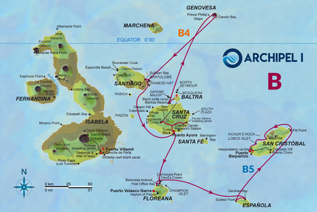 Map for Galapagos 8 Day Route B aboard Archipel I
