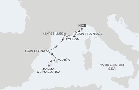 Map for Treasures of France & Spain - 7 Night Cruise Nice to Palma de Mallorca