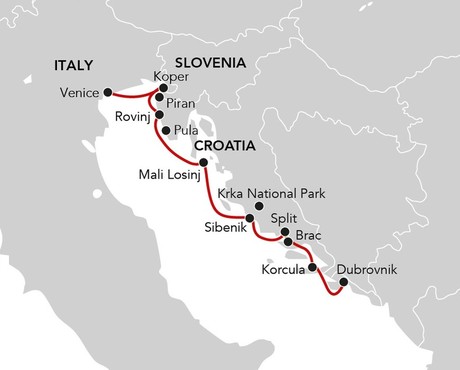 Map for Treasures of the Adriatic - 9 Days between Dubrovnik and Venice