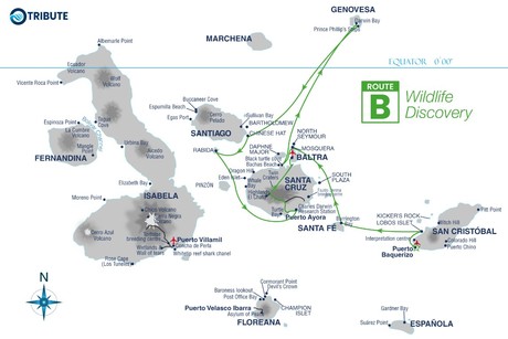 Map for Tribute Luxury Galapagos Cruise B - Wildlife Discovery