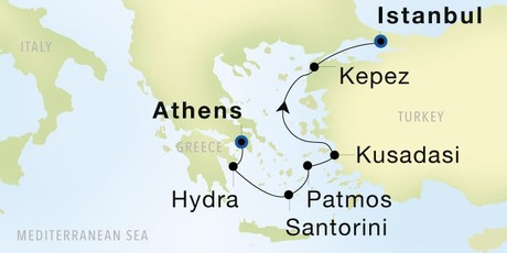 Map for Turkey & the Greek Isles - Athens to Istanbul 8 Day Cruise