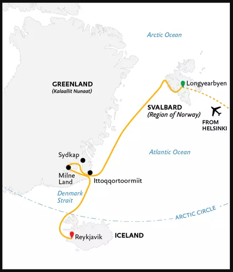 Map for Ultimate Arctic Voyage - From Svalbard to Jan Mayen to Iceland