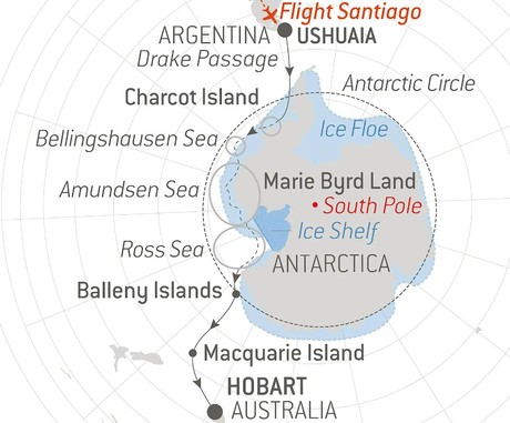 Map for Unexplored Antarctica between Two Continents - Luxury Expedition