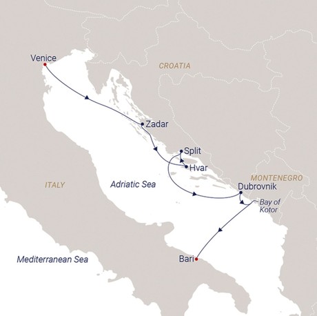 Map for Venice to Bari - 8 Day Adriatic Sailing Cruise