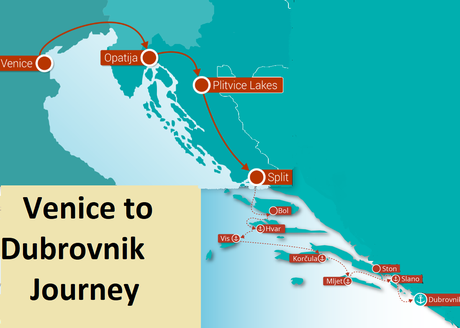 Map for Venice to Dubrovnik in Luxury