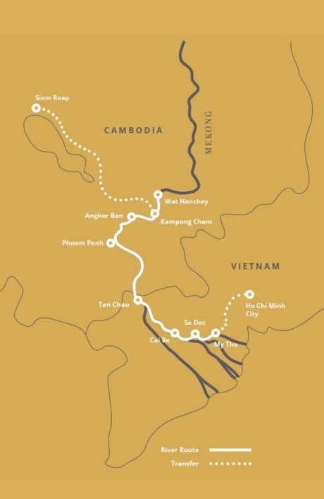 Map for Vietnam & Cambodia 8 Day Mekong River Cruise
