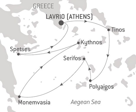 Map for The Cyclades, Greece Cruise - in the Wake of Le Ponant