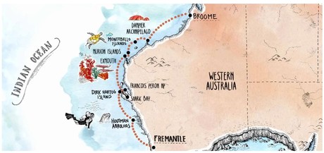 Map for Abrolhos Islands & the Coral Coast - 13 Day Australia Cruise