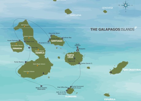 Map for Western Galapagos Islands with Passion