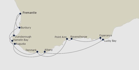 Map for Whales & Trails of Western Australia Cruise