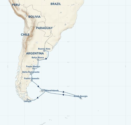 Map for Wild Coasts of Argentina, South Georgia, and the Falklands Expedition