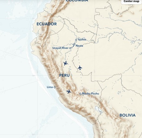 Map for Wild Peru Escape: Amazon and Machu Picchu Cruise