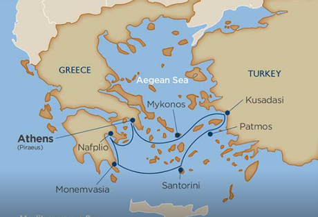 Map for Treasures of the Greek Isles 8 Day Cruise