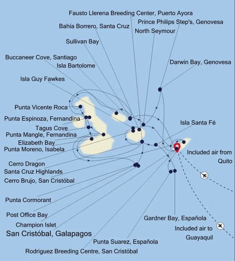 Map for Luxury Galapagos 17 Day Expedition from San Cristóbal