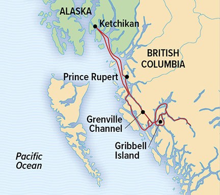 Map for Voyage to Great Bear Rainforest: Native Culture & Wildlife in the Land of the Spirit Bear