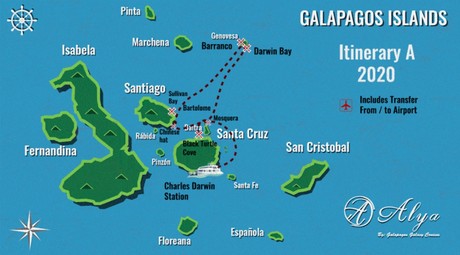 Map for Galapagos 5 Day Cruise A aboard Alya Luxury Catamaran
