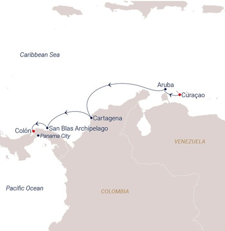 Map for The ABC Islands to Panama - Central & South America Sailing Cruise