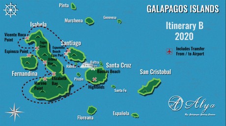 Map for Galapagos 6 Day Cruise B aboard Alya Luxury Catamaran